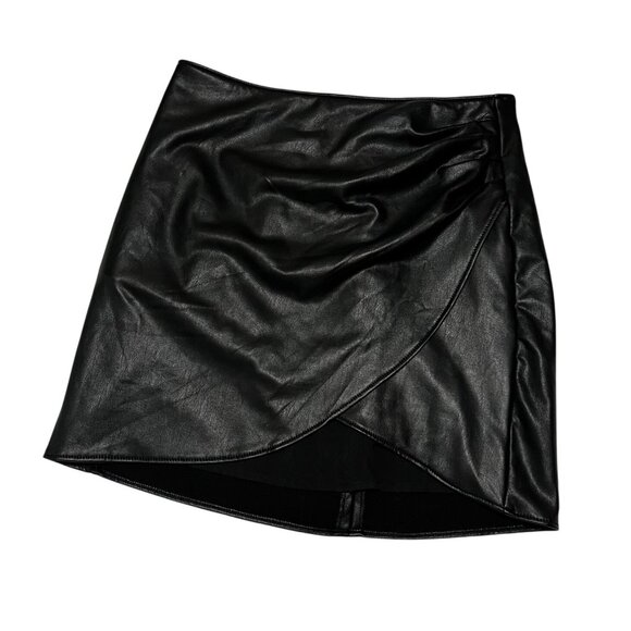 Rewash Dresses & Skirts - Black Faux Leather Wrap Mini Skirt By Rewash Brand Size Small